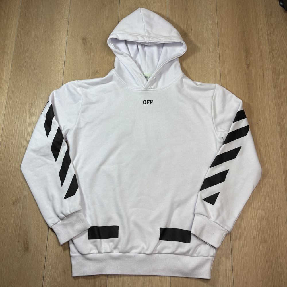 Off-White c/o Virgil Abloh Rive Gauche Arrow Hoodie White Black Mens Large - Picture 2 of 9